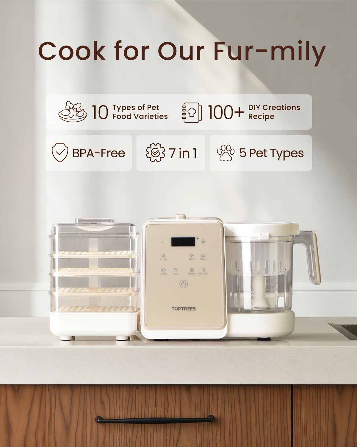 Pet Treats Maker Gift Set – 10 Types of Homemade Fresh Treats & Foods for 5 Pet Types, 5.5-Qt Quick 7-in-1 Cooking Machine with Easy One-Touch Panel,100+ DIY Recipes,Wet Cat Food,Dog Jerky,T1