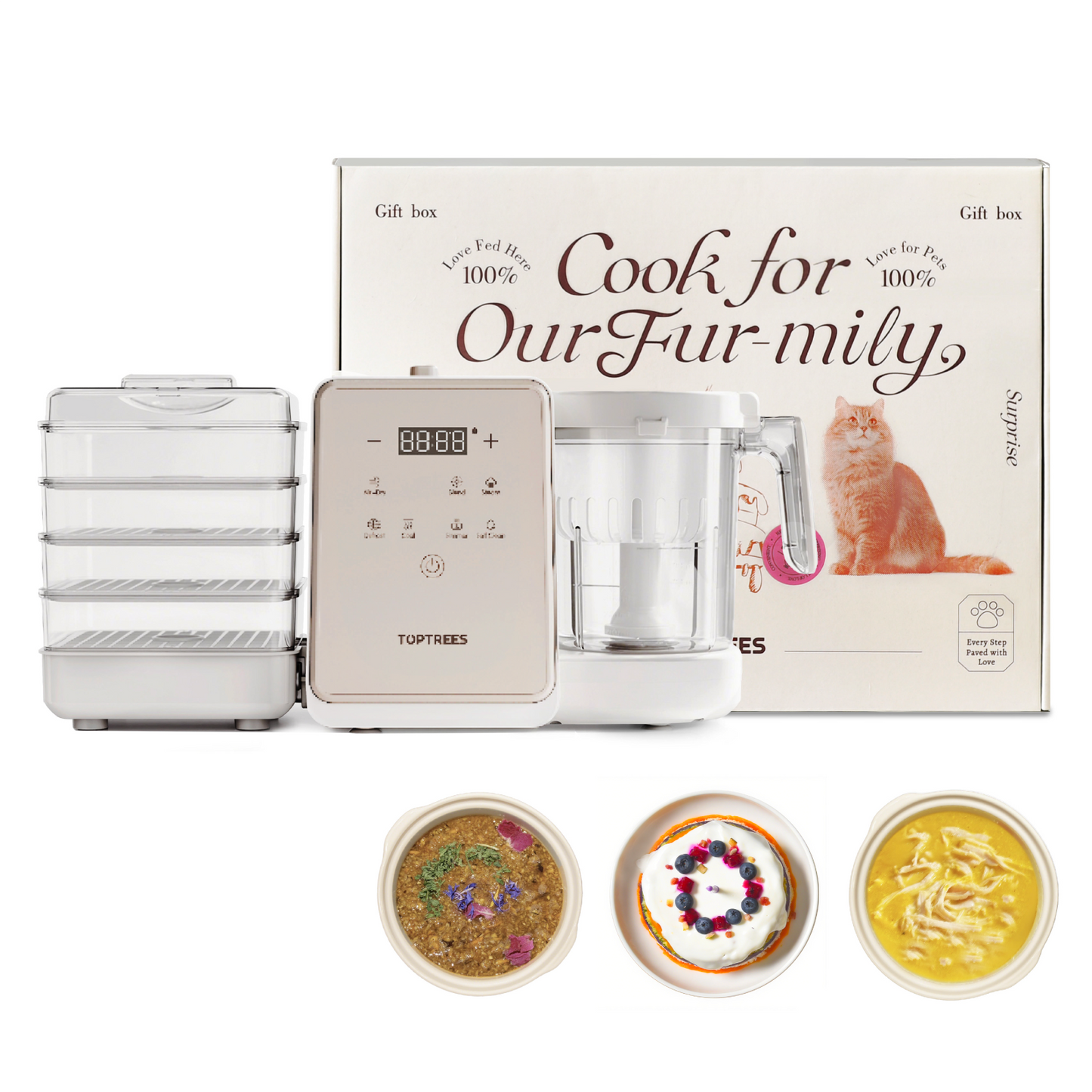 Pet Treats Maker Gift Set – 10 Types of Homemade Fresh Treats & Foods for 5 Pet Types, 5.5-Qt Quick 7-in-1 Cooking Machine with Easy One-Touch Panel,100+ DIY Recipes,Wet Cat Food,Dog Jerky,T1